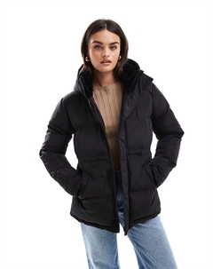 Пуховик с отделкой талии и воротником из искусственного меха черного цвета Threadbare