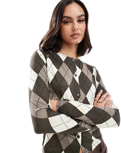 Кардиган с узором «аргайл» коричневого цвета Asos design