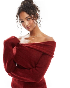 Вязаный джемпер-обертка бордового цвета Asos design