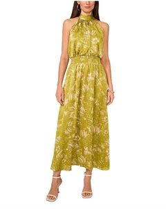Платье макси с принтом и вырезом халтер, присборенное, зеленый Vince camuto