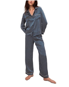 Длинный пижамный комплект из стирающегося шелка с принтом Inez, мультиколор Eberjey