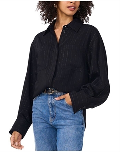 Рубашка в тонкую металлическую полоску, черный Vince camuto