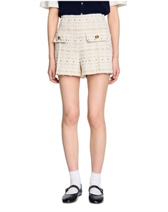 Декоративные твидовые шорты, белый Sandro