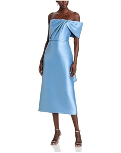 Платье миди с бантом на плече, синий Amsale