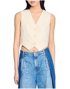 Твидовый пиджак со стразами, слоновая кость/кремовый Sandro