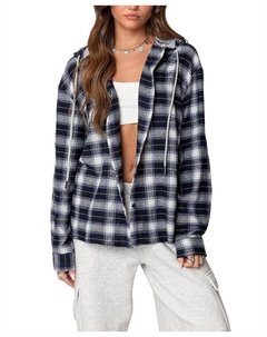 Рубашка с капюшоном и застежкой на пуговицы в клетку, синий Edikted