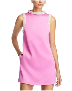 Атласное мини-платье с отделкой из искусственного жемчуга, розовый Self-portrait