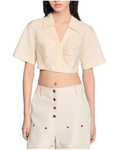 Укороченная рубашка со сборками, слоновая кость/кремовый Sandro