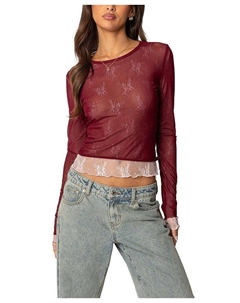 Кружевной прозрачный сетчатый топ с круглым вырезом, красный Edikted