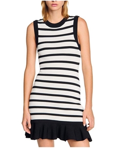 Полосатое трикотажное короткое платье, черный Sandro