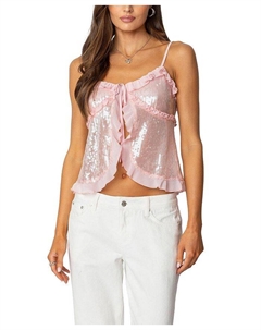 Топ с разрезом спереди, украшенный пайетками и оборками, розовый Edikted