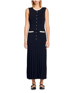 Длинное платье с деталями, связанными крючком, черный Sandro