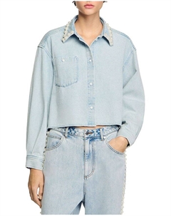 Джинсовая рубашка с воротником из бисера, синий Sandro