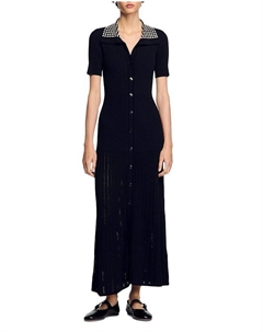 Вязаное платье макси с заклепками, черный Sandro