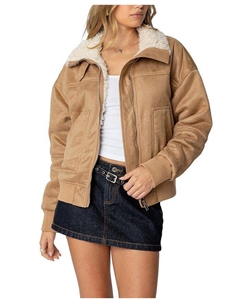 Куртка-бомбер из искусственной замши и овчины, коричневый/бежевый Edikted