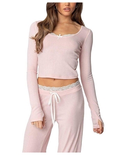 Кружевной топ с длинными рукавами Peekaboo, розовый Edikted