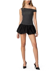 Асимметричное мини-платье с юбкой-фонариком в горошек, черный Edikted