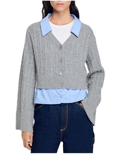 Кардиган с многослойной косой вязки в апреле, серый Sandro