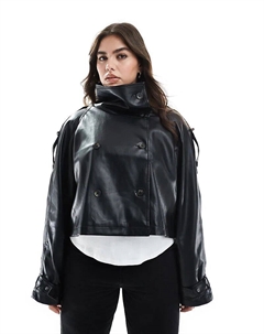 Короткий тренчкот из искусственной кожи с воротником-стойкой черного цвета Asos