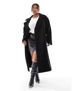 Шерстяное длинное пальто черного цвета Yours