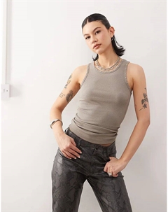 Топ без рукавов с заклепками цвета пыльной моли Weekday