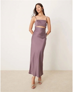 Атласное платье-миди с вырезом в сиренево-сером цвете Asos design