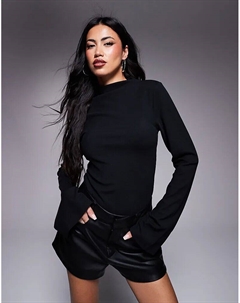 Ребристое боди с расклешенными рукавами черного цвета Asos design