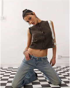 Текстурный трикотажный топ Olina в темном молдовом цвете Weekday