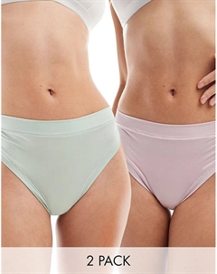 Комплект из 2 супермягких бразильских трусиков с высокой талией Bella в цвете шалфей и сирень Asos design