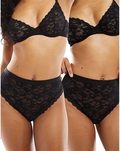 Комплект из 2 кружевных трусиков Lila с высокой талией и поясом, черного цвета Asos design