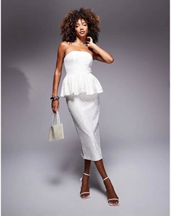 Платье-бандо миди с баской из прозрачных телесных пайеток True decadence