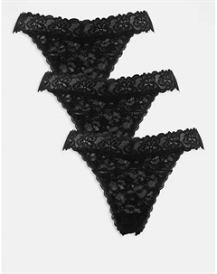 Комплект из 3 кружевных трусиков-стрингов Minnie черного цвета Asos