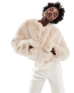 Укороченная куртка с карманами из искусственного меха бежевого цвета 4th & reckless