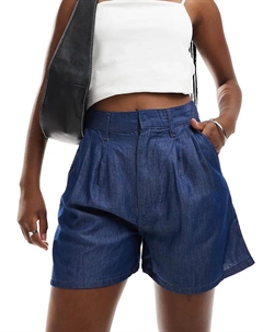 Мягкие джинсовые шорты со складками в чернильно-синем цвете Asos design