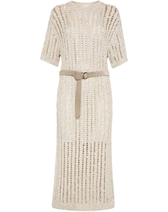 Трикотажное платье миди, нейтральный Brunello cucinelli