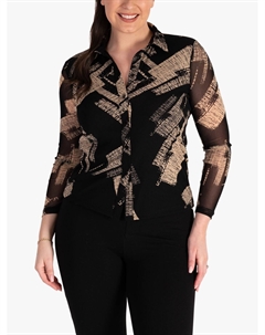 Рубашка из сетки с абстрактным принтом, Черный/Кремовый Chesca
