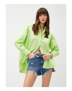 Рубашка с воротником рубашки однотонная зеленая женская, зеленый Koton