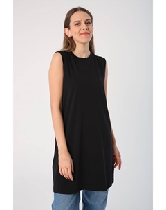 Черная туника без рукавов с хлопковым воротником и окантовкой All day
