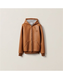 Куртка с капюшоном из кожи наппа и прошитого джерси, коричневый Miu miu