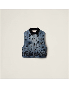 Украшенная джинсовая куртка дальнобойщика без рукавов, синий Miu miu