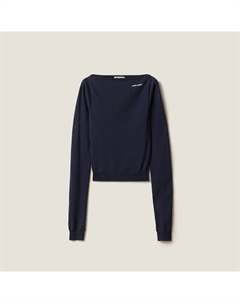 Шерстяной свитер с вырезом-лодочкой, синий Miu miu