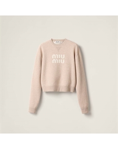 Кашемировый свитер двойной вязки с логотипом, бежевый Miu miu