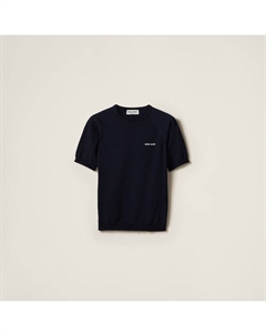 Шерстяной свитер с круглым вырезом, синий Miu miu