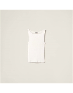 Шерстяная трикотажная майка в рубчик, белый Miu miu