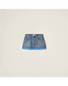 Короткая юбка из денима и поплина, синий Miu miu