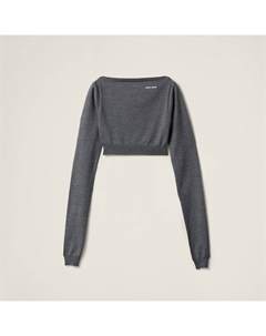 Шерстяной свитер с вырезом-лодочкой, серый Miu miu