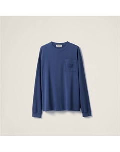 Футболка из джерси с длинным рукавом, окрашенная в готовом виде, синий Miu miu