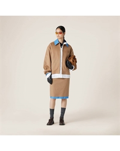 Жакет из верблюжьей шерсти с поплиновыми деталями, коричневый Miu miu