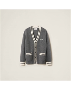 Кардиган из шерсти и кашемира в рубчик, серый Miu miu