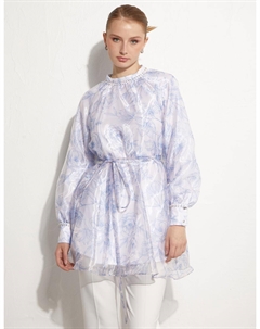 Туника из шифона с цветочным узором, синяя Kayra